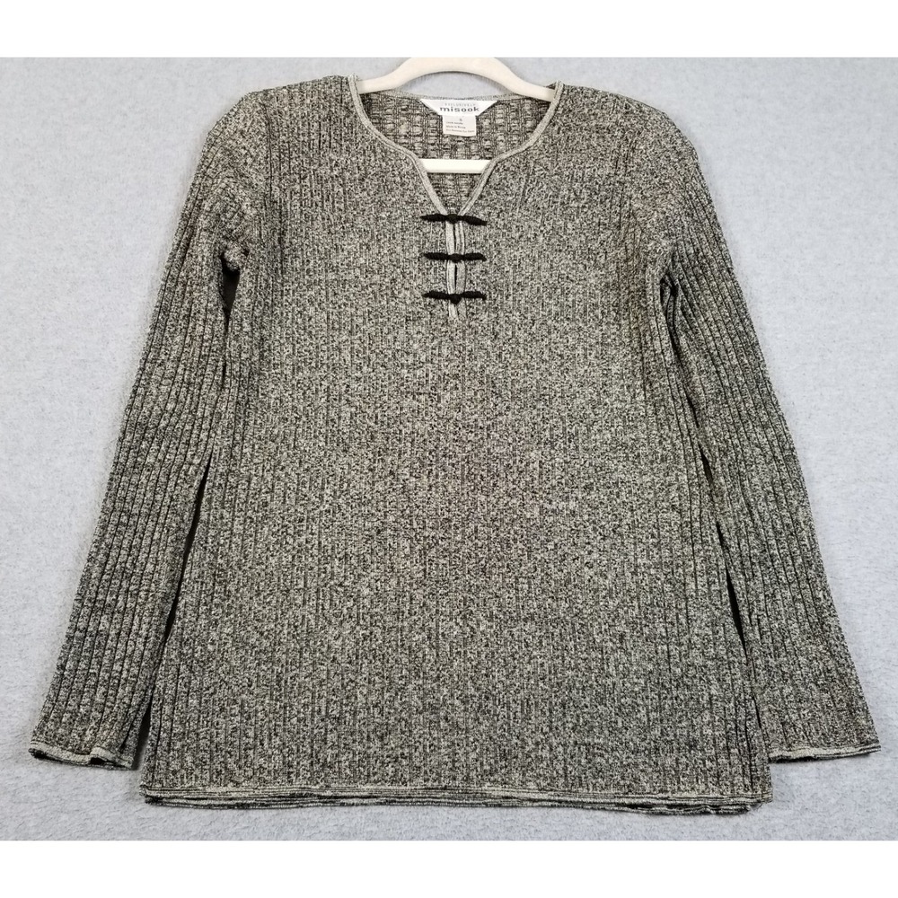 Exclusively Misook Sweater Women S Small Black Gold Metallic Ribbed Frog Closure